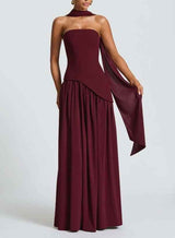 Maxi Dress : Robe longue fluide fendue femme - Élégante, confortable, sans bretelles avec ruban in van Seroa
