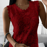 top blouses : Blouse Femme sans Manches Élégant Dentelle Floral in Rouge van Seroa