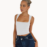 top blouses : Top Femme sans Manches Denim in Blanc van Seroa