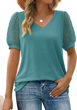 top blouses : T-shirt Femme Manches Bouffantes Col in Bleu van Seroa