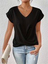 top blouses : Blouse Femme Manches Courtes Col V Décontracté Drapé in van Seroa
