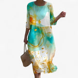 Dresses : Robe Longue Fleurie Femme en Viscose Fluide avec Fente - Élégante pour Cérémonie Estivale in Vert van Seroa