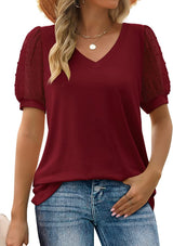 top blouses : T-shirt Femme Manches Bouffantes Col in Rouge van Seroa