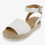 Sandals : Sandales Espadrilles Femme Polyvalentes en Toile Beige à Talon Compensé Confortable in Blanc van Seroa