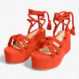 Sandals : Sandales à Lacets Femme en Cuir Noir - Confortables et Élégantes in Orange van Seroa