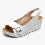 Sandals : Sandales Confortables Femme en Cuir Noir à Talon Compensé Bas - Idéales pour l'Été in Blanc van Seroa
