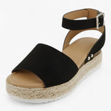 Sandals : Sandales Espadrilles Femme Polyvalentes en Toile Beige à Talon Compensé Confortable in Néron van Seroa