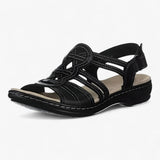 Sandals : Sandales Femme Confortables et Élégantes en Cuir Noir avec Talon Compensé Bas in Néron van Seroa