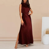 dresses : Robe Maxi Femme en Satin Élégante pour Soirée - Plusieurs Couleurs Disponibles in van Seroa