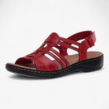 Sandals : Sandales Femme Confortables et Élégantes en Cuir Noir avec Talon Compensé Bas in Rosso van Seroa