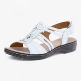 Sandals : Sandales Femme Confortables et Élégantes en Cuir Noir avec Talon Compensé Bas in Blanc van Seroa