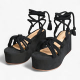 Sandals : Sandales à Lacets Femme en Cuir Noir - Confortables et Élégantes in Néron van Seroa