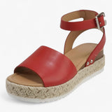 Sandals : Sandales Espadrilles Femme Polyvalentes en Toile Beige à Talon Compensé Confortable in Rosso van Seroa