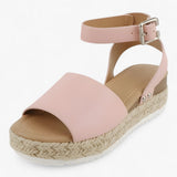 Sandals : Sandales Espadrilles Femme Polyvalentes en Toile Beige à Talon Compensé Confortable in Rose rouge van Seroa