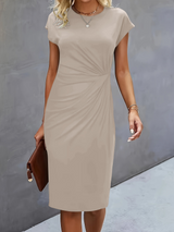 dresses : Robe Midi Femme Ajustée Élégante Chic - Idéale Soirée & Cocktail in Beige van Seroa