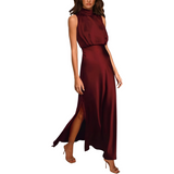 dresses : Robe Maxi Femme en Satin Élégante pour Soirée - Plusieurs Couleurs Disponibles in Rouge van Seroa