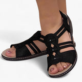 Sandals : Sandales Femme Confortables et Élégantes en Cuir Noir avec Talon Compensé Bas in van Seroa