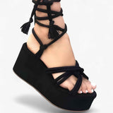 Sandals : Sandales en Cuir Noires pour Femmes à Lacets - Confortables et Élégantes in van Seroa