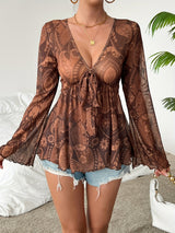 top blouses : Blouse Femme Évasé Bohème Imprimé in van Seroa
