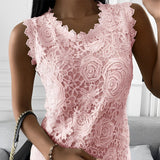 top blouses : Blouse Femme sans Manches Élégant Dentelle Floral in Rose van Seroa