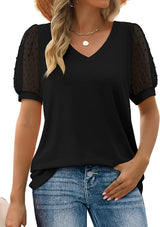 top blouses : T-shirt Femme Manches Bouffantes Col in Noir van Seroa