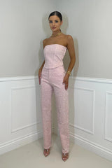 dresses : Combinaison de Soirée Sans Bretelles à Paillettes et Coupe in Rose van Seroa