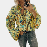 top blouses : Blouse Femme Évasé Bohème Fluide in Jaune van Seroa