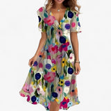 Dresses : Robe Midi Florale Neutre en Similicuir pour Femme - Élégante, Polyvalente in multicolore van Seroa