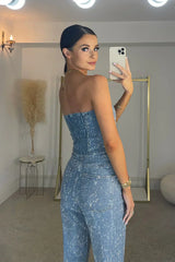 dresses : Combinaison de Soirée Sans Bretelles à Paillettes et Coupe in van Seroa