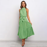 dresses : Robe Midi Fluide Femme Élégante - Parfaite pour l'Été, Cérémonie ou Soirée in Vert van Seroa