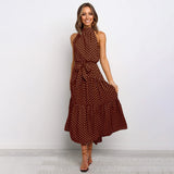 dresses : Robe Midi Fluide Femme Élégante - Parfaite pour l'Été, Cérémonie ou Soirée in Café van Seroa