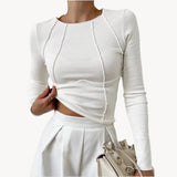 top blouses : Top Femme Manches Longues Tendance Côtelé in van Seroa