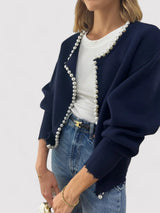 other : Cardigan Élégant en Maille Orné de Perles Femme in Marine van Seroa