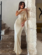dresses : Robe Longue En Satin À Une Épaule Femme dresses in van Seroa