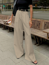 skirts : Pantalon taille haute à jambes larges avec plis Victoria Femme in Kaki van Seroa