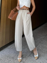 skirts : Pantalon Fluide Femme Jean Taille Haute Élégant in Blanc cassé van Seroa