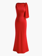 dresses : Robe Longue En Satin À Une Épaule Femme dresses in Rouge van Seroa