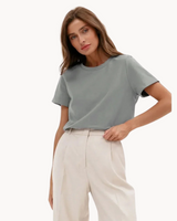 top blouses : T-shirt Femme Coton Col Rond Élégant in Gris van Seroa