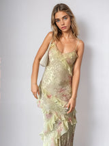 dresses : Robe Longue Femme Soie Transparente in Vert pastel van Seroa