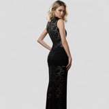 dresses : Robe de Soirée en Dentelle Transparente avec Fente Haute Lara Femme in van Seroa