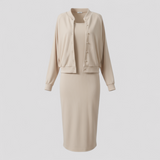 Robes : Ensemble Femme Midi Robe et Bomber Confort Look Sportif in Beige van Seroa