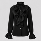 top blouses : Blouse Élégante à Volants avec Manches Statement Femme in Noir van Seroa