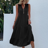 dresses : Robe Midi d'Été Sans Manches à Boutons et Coupe Décontractée Femme in Noir van Seroa