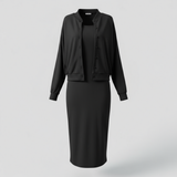 Robes : Ensemble Femme Midi Robe et Bomber Confort Look Sportif in Noir van Seroa