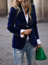 Autumn Collection : Blazer Velours Femme Cintrée - Veste Élégante Douce pour Soirée, in Bleu van Seroa
