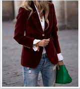 Autumn Collection : Blazer Velours Femme Cintrée - Veste Élégante Douce pour Soirée, in Rouge van Seroa