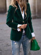 Autumn Collection : Blazer Velours Femme Cintrée - Veste Élégante Douce pour Soirée, in Vert van Seroa