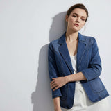 Autumn Collection : Blazer Femme Bleu Marine Coton Ajustée in van Seroa