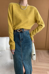 Autumn Collection : Blouse Femme Manches Longues Col Rond Laine in Jaune van Seroa