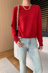 Autumn Collection : Blouse Femme Manches Longues Col Rond Laine in Rouge van Seroa